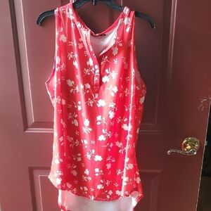 Red and White Asymmetrical Buttoned Tank Top